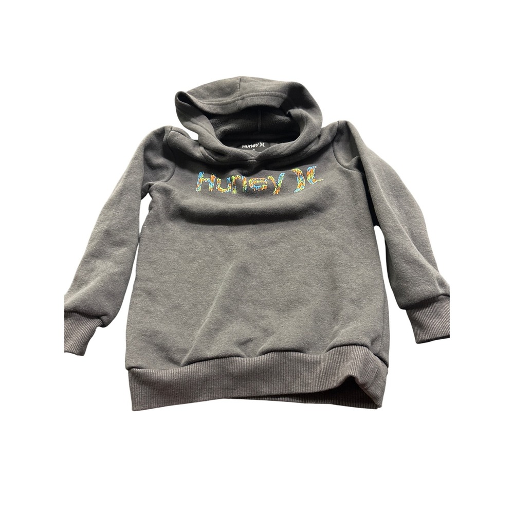 Hurley Kids Charcoal Grey Multi-Color Drip Logo Pullover Fleece Hoodie Size 6